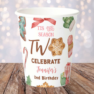 Christmas 2nd Birthday Girl Pink Winter Party Paper Cups
