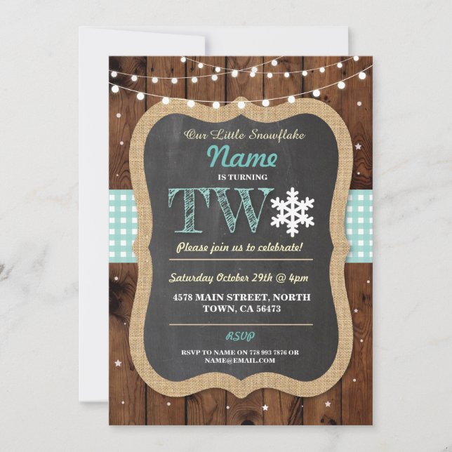 Christmas 2ND Birthday Party Winter Two 2 Invite (Front)