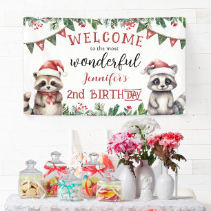 Christmas 2nd Birthday Woodland Winter Party Banner
