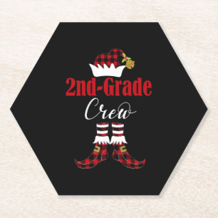 Christmas 2nd Grade Crew Elf Teacher Student Cute Paper Coaster