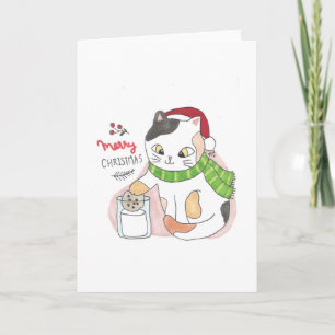 Christmas 3 Cat Dipping a Cookie in Milk Christmas Thank You Card