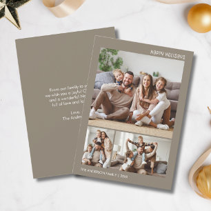 Christmas 3 Photos Collage Minimalist Taupe Holiday Card