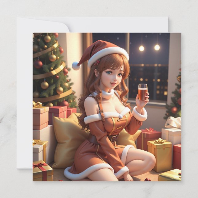 Christmas 3d anime girl Holiday Card (Front)