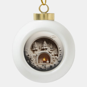 Christmas 3D Fireplace Trees  Ceramic Ball Christmas Ornament