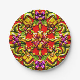 CHRISTMAS 3D ~ Pretty red purple gold ~ Paper Plate