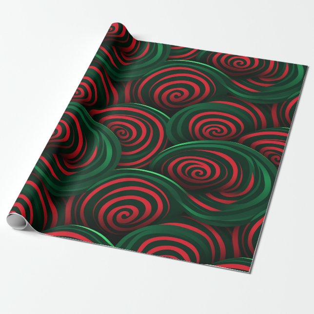 Christmas 3D Red and Green Swirl Wrapping Paper (Unrolled)