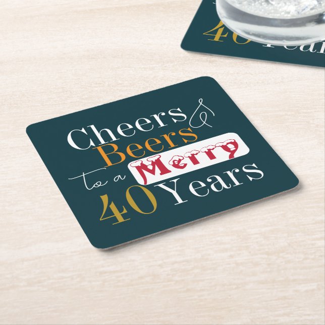 Christmas 40th Birthday Cheers Beers Party Square Paper Coaster (Angled)