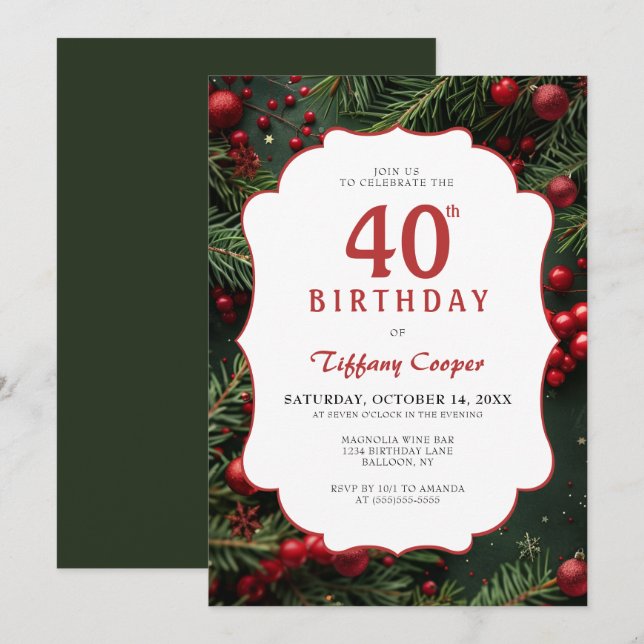 Christmas 40th Birthday Invitation (Front/Back)