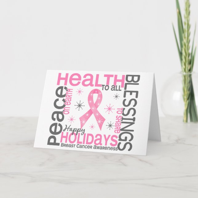 Christmas 4 Breast Cancer Snowflakes Holiday Card (Front)