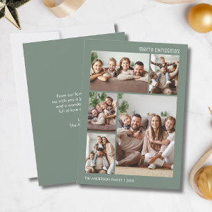 Christmas 5 Photo Collage Family Sage Green Holiday Card