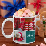 Christmas 5 Photo Collage with Family Name, Blue Coffee Mug<br><div class="desc">Celebrate the holiday season with this modern,  personalized coffee mug. Mug features room for five of your favorite family photos. There's also an area with a blue/teal background and the greeting Merry Christmas (which may be edited) and your family name.</div>