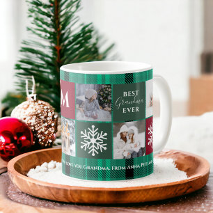 Christmas 5 photos grid best grandma green plaid coffee mug