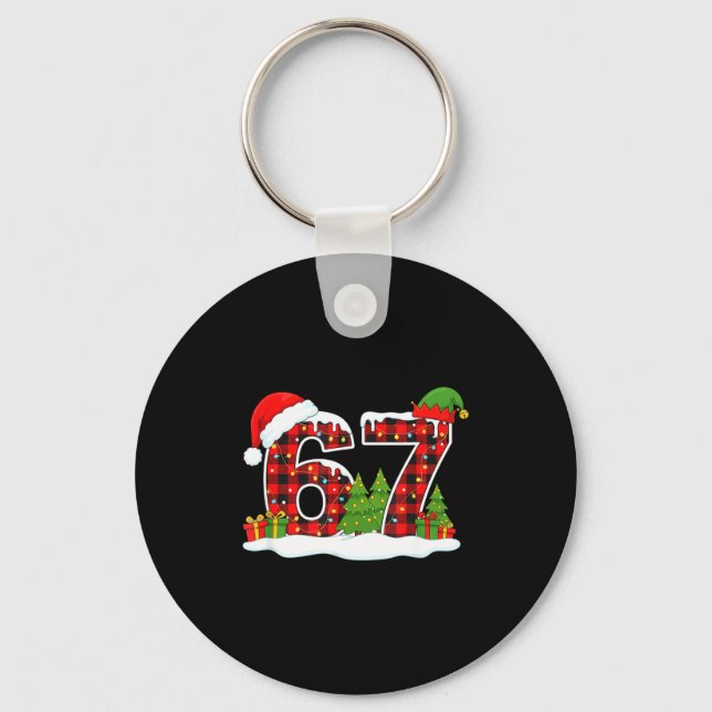 Christmas 67 Buffalo Plaid Six Seven Santa &amp; E Keychain (Front)