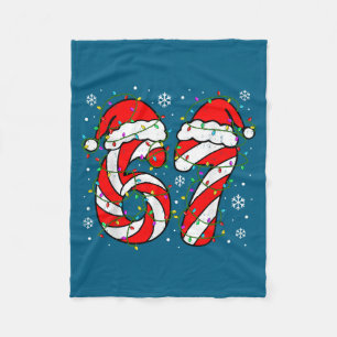 Christmas 67 Candy Cane Six Seven Meme Lights Sant Fleece Blanket