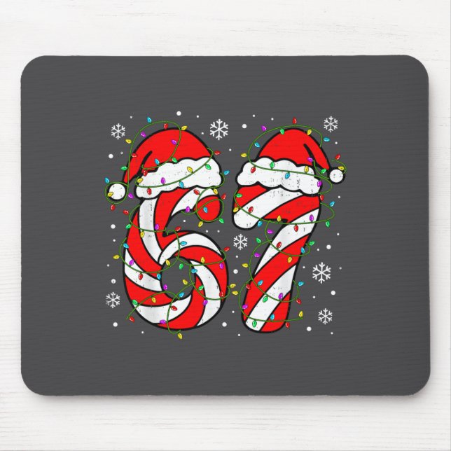 Christmas 67 Candy Cane Six Seven Meme Lights Sant Mouse Pad (Front)