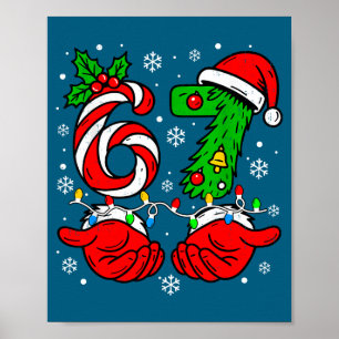 Christmas 67 Candy Cane Six Seven Meme Lights Sant Poster