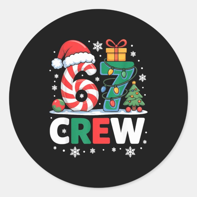 Christmas 67 Crew Brainrot Candy Cane Lights  Classic Round Sticker (Front)