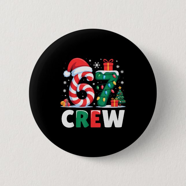 Christmas 67 Crew Brainrot Funny Candy Cane Lights 2 Inch Round Button (Front)