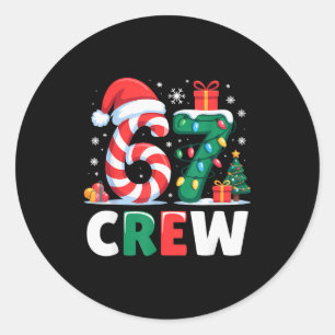 Christmas 67 Crew Brainrot Funny Candy Cane Lights Classic Round Sticker