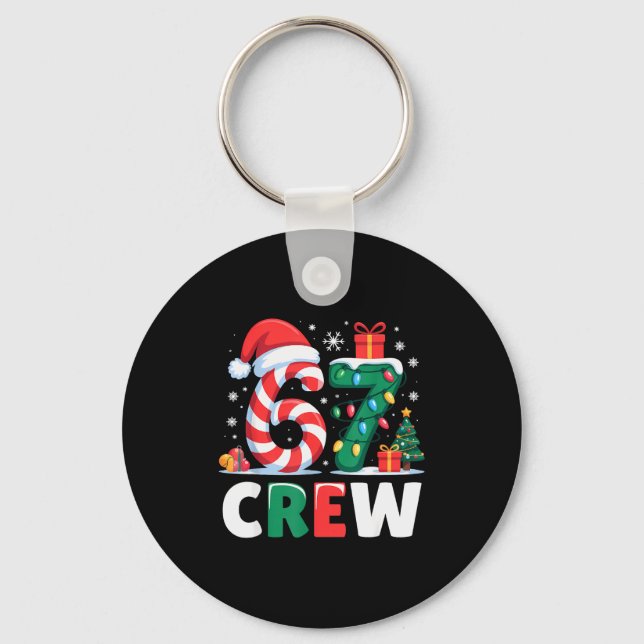 Christmas 67 Crew Brainrot Funny Candy Cane Lights Keychain (Front)