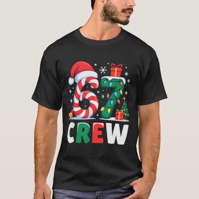 Christmas 67 Crew Brainrot Funny Candy Cane Lights T-Shirt (Front)