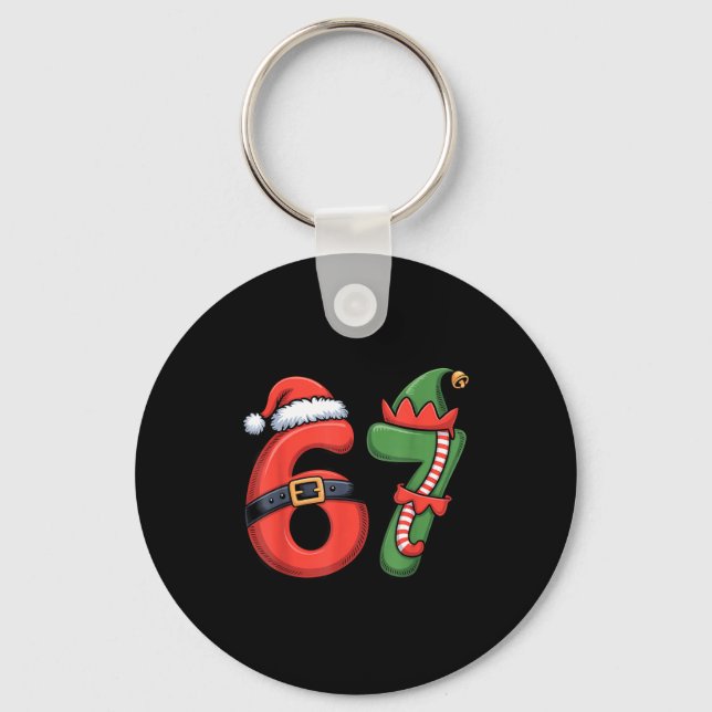 Christmas 67 Meme 67 Santa Elf - Six Seven  Keychain (Front)