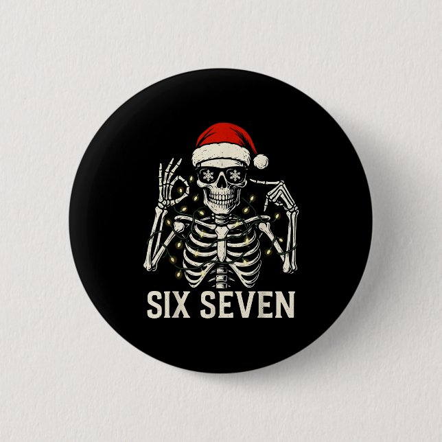 Christmas 67 Meme Skeleton With Santa Hat For Men  2 Inch Round Button (Front)