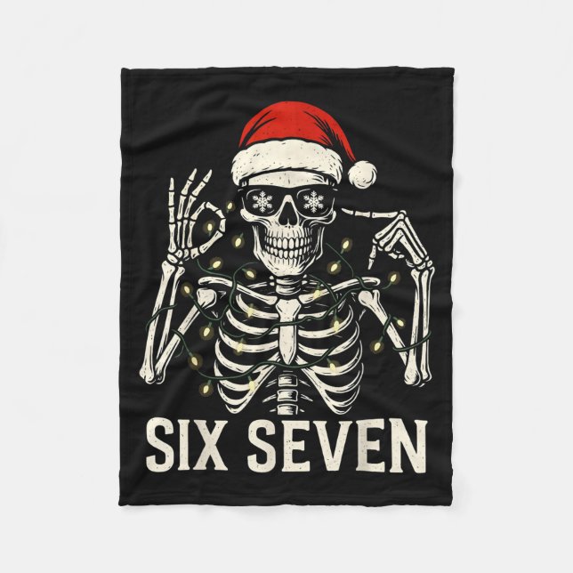 Christmas 67 Meme Skeleton With Santa Hat For Men  Fleece Blanket (Front)