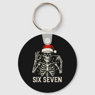 Christmas 67 Meme Skeleton With Santa Hat For Men Keychain