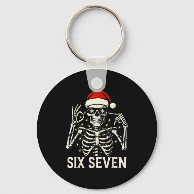 Christmas 67 Meme Skeleton With Santa Hat For Men  Keychain (Front)