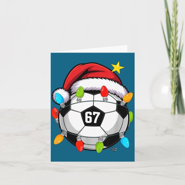 Christmas 67 Meme Soccer Ball Santa Hat Funny Xmas Card (Front)