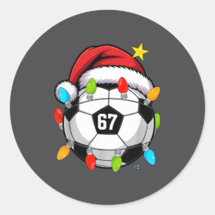 Christmas 67 Meme Soccer Ball Santa Hat Funny Xmas Classic Round Sticker