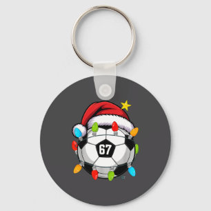 Christmas 67 Meme Soccer Ball Santa Hat Funny Xmas Keychain