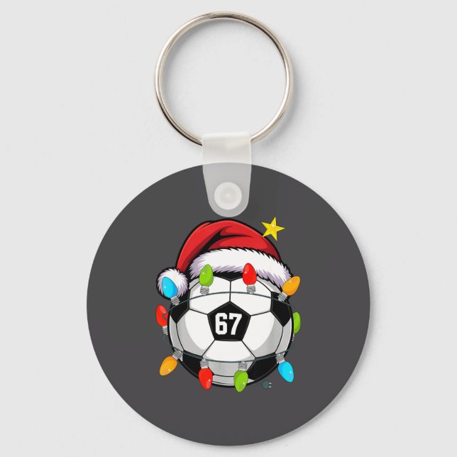 Christmas 67 Meme Soccer Ball Santa Hat Funny Xmas Keychain (Front)