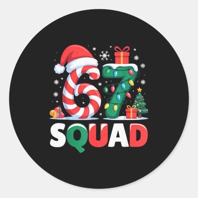 Christmas 67 Squad Brainrot Funny Candy Cane Light Classic Round Sticker (Front)