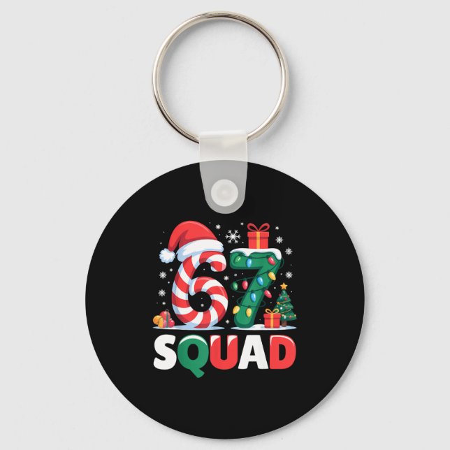 Christmas 67 Squad Brainrot Funny Candy Cane Light Keychain (Front)