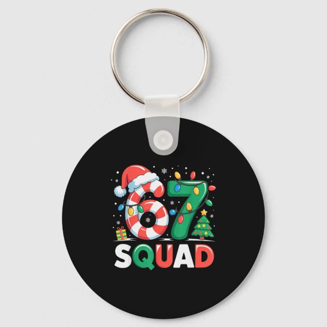 Christmas 67 Squad Funny Candy Cane Lights Holiday Keychain (Front)