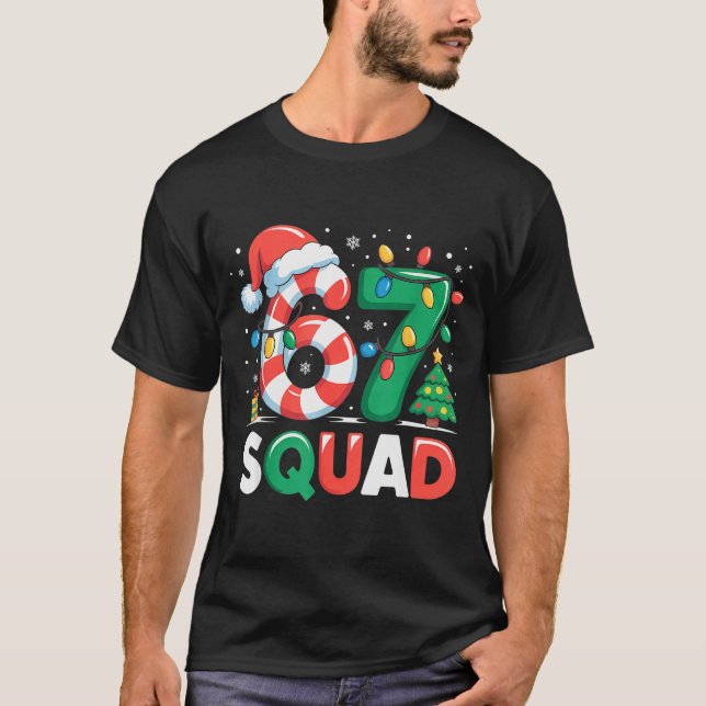 Christmas 67 Squad Funny Candy Cane Lights Holiday T-Shirt (Front)