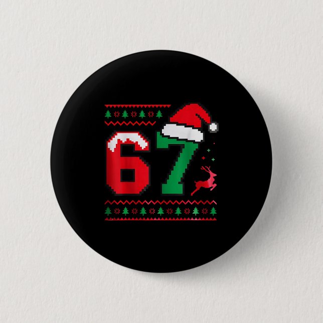 Christmas 67 Ugly Sweater Number 67 Design  2 Inch Round Button (Front)