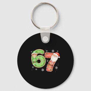 Christmas 6 7 Six Seven Funny 67 Meme Santa Claus Keychain
