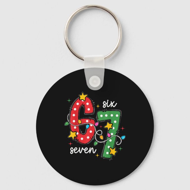 Christmas 6 7 Six Seven Funny Saying Meme Joke Xma Keychain (Front)