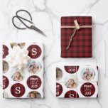 Christmas 6 Photo Monogram PEACE LOVE JOY Red Wrapping Paper Sheet<br><div class="desc">Showcase 6 repeating circle photos (duplicated on 2 of 3 sheets of Christmas wrapping paper) in a polka dot pattern in rustic red buffalo plaid with your monogram and greeting PEACE LOVE JOY and the third sheet is in a coordinating red plaid. ASSISTANCE: For help with design modification or personalization,...</div>
