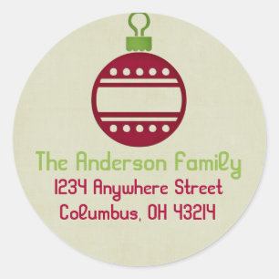 Christmas 9 : Ornament 2 Round Return Address Classic Round Sticker