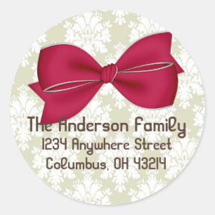 Christmas 9 : Red Bow Round Return Address Classic Round Sticker