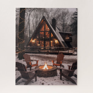CHRISTMAS A-FRAME CABIN HOUSE JIGSAW PUZZLE