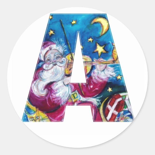 CHRISTMAS A LETTER / INSPIRED SANTA MONOGRAM CLASSIC ROUND STICKER (Front)