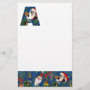 CHRISTMAS A LETTER / SANTA CLAUS BUGLER MONOGRAM STATIONERY
