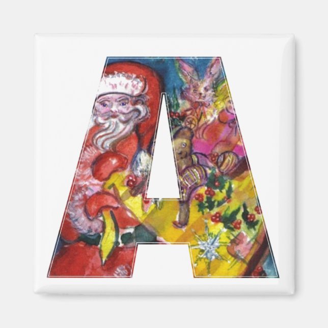 CHRISTMAS A LETTER  / SANTA  WITH GIFTS MONOGRAM MAGNET (Front)