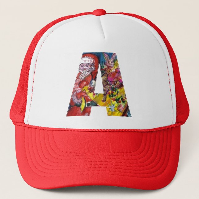 CHRISTMAS A LETTER  / SANTA  WITH GIFTS MONOGRAM TRUCKER HAT (Front)