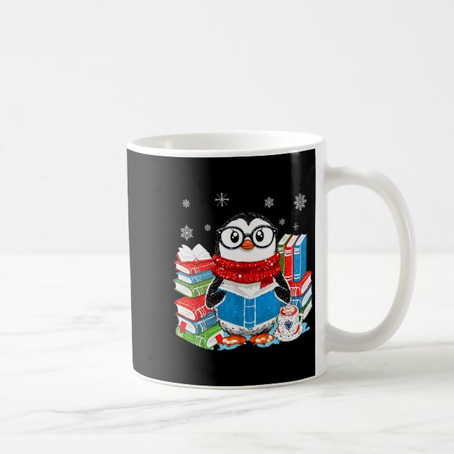 Christmas A Penguin Reading Book Snowflake Cocoa H Coffee Mug (Right)